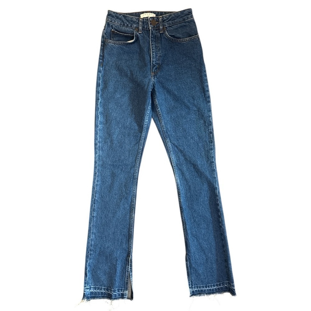 Sandro Paris Vicky Medium Wash Split Distressed Hem Straight Jeans Size 34 - Picture 2 of 7